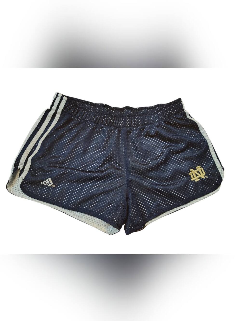 adidas Notre Dame Fighting Irish Navy Athletic Mesh Shorts with White Stripes--M